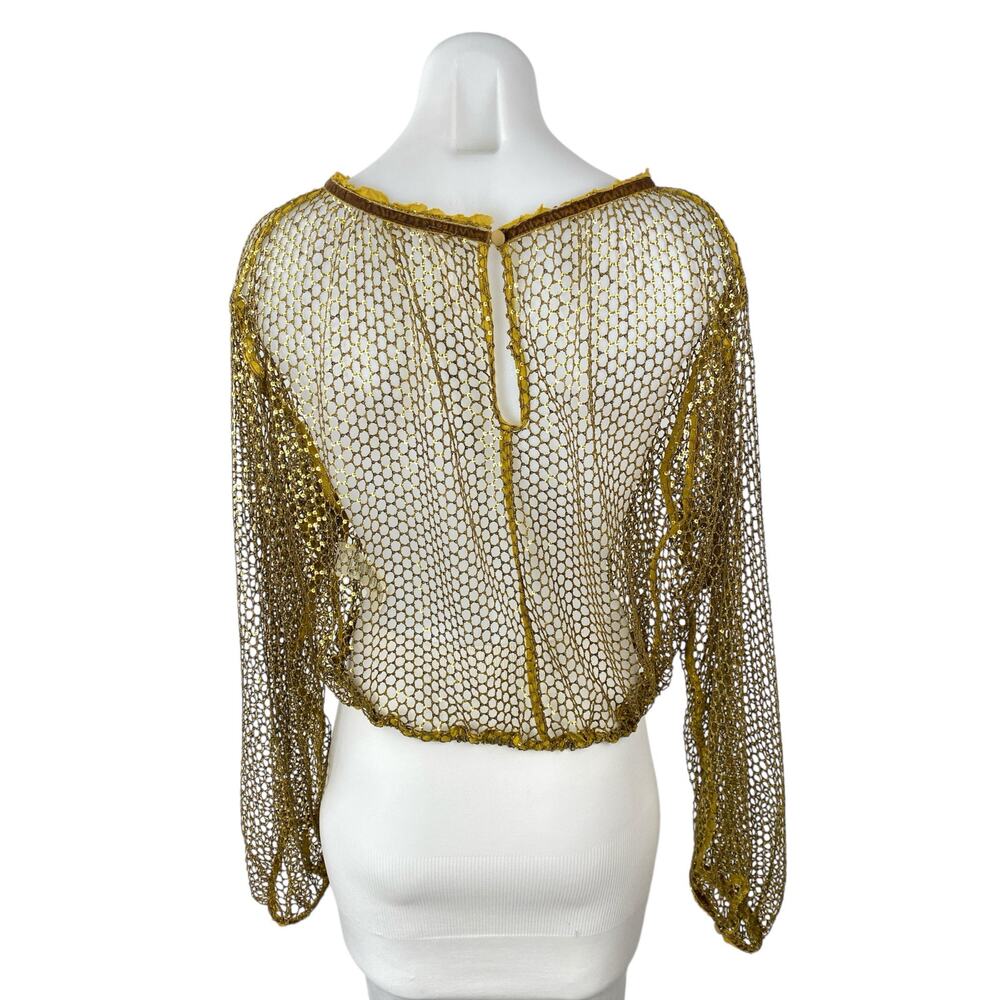 Free People Sparks Fly Women's Sequin Sheer Mesh Net Long Sleeve Blouse Top XS - Picture 4 of 6